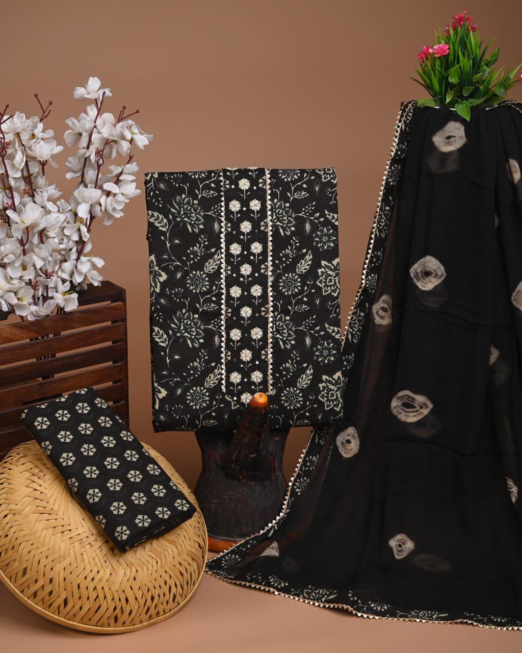 Designer zari gotapatti work Cotton Suit with chiffon dupatta(WAGP01)