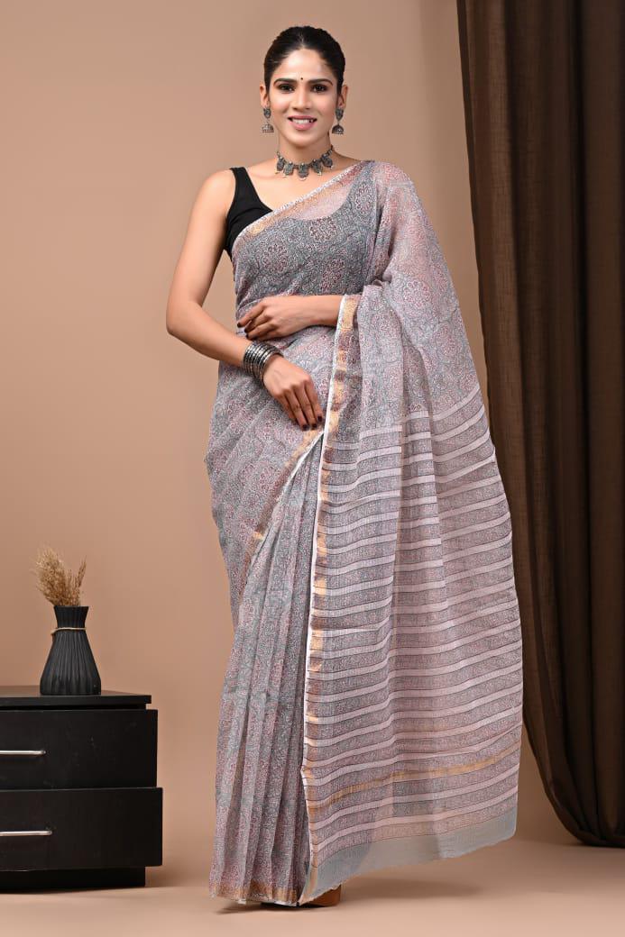 Exclusive hand Block Printed Kota Doria Saree (SWSRKO07)