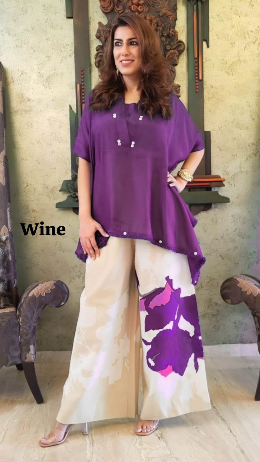 Launching Beautiful Heavy quality Chinon Fabric designer wear Baggy Style Khaftan with Crape Lining Full flowing pattern with Buttons full lace work on the side Edges (WACD177)