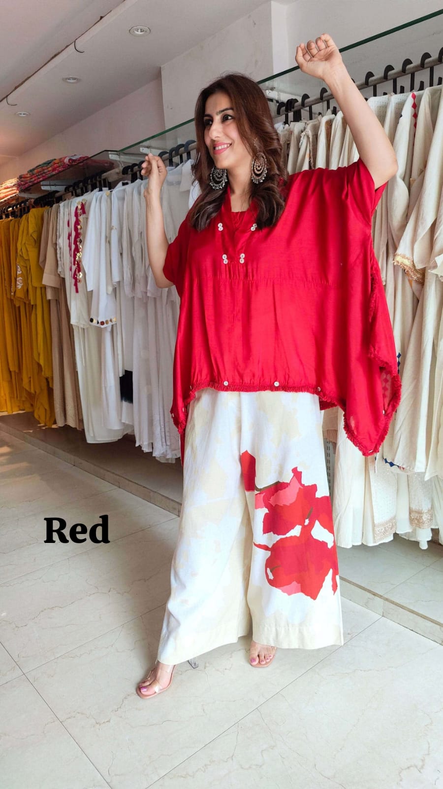 Launching Beautiful Heavy quality Chinon Fabric designer wear Baggy Style Khaftan with Crape Lining Full flowing pattern with Buttons full lace work on the side Edges (WACD177)
