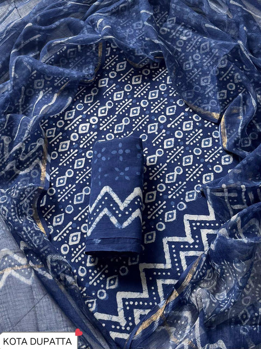 Premium Hand Block Print Cotton Suit Set with Kota Doria Dupatta(WAKOTMU01)