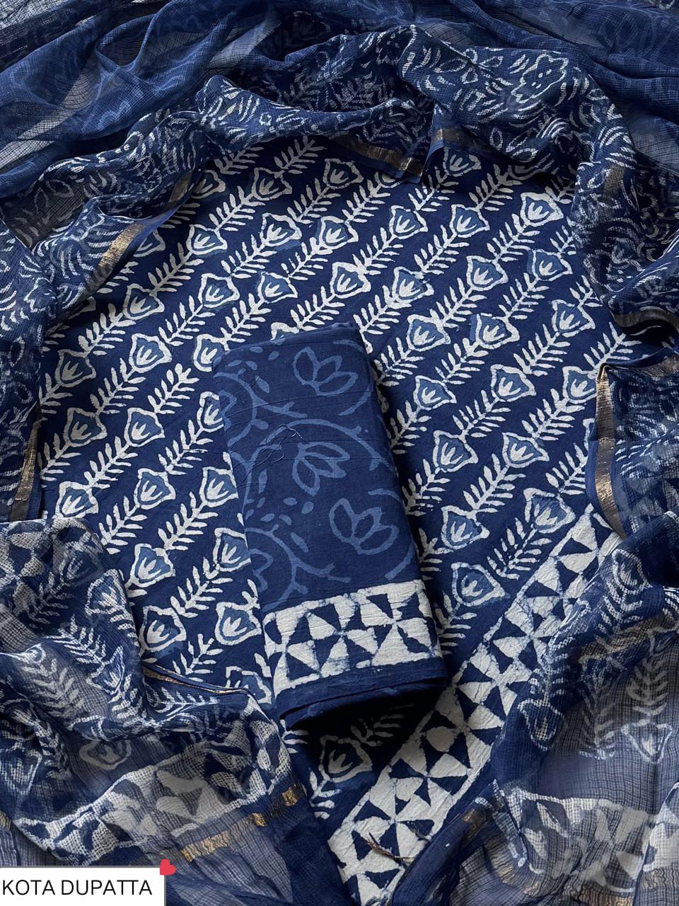 Suits Wala Hand Block Print Cotton Suit Set with Kota Doria DupattaWAKOTMU27