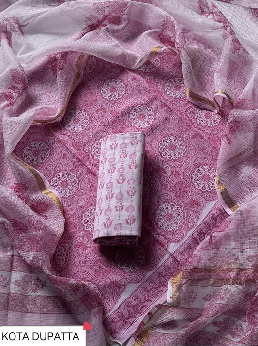Premium Hand Block Print Cotton Suit Set with Kota Doria Dupatta WAKOTMU35