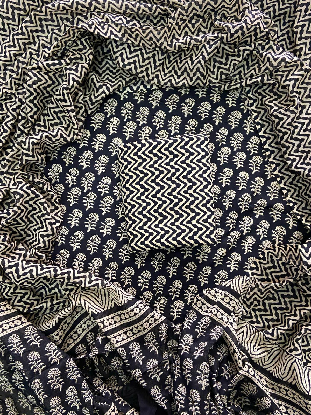 ELEGANT HAND BLOCK PRINT COTTON SUIT SET WITH MULMUL DUPATTA(WACOTMU03)