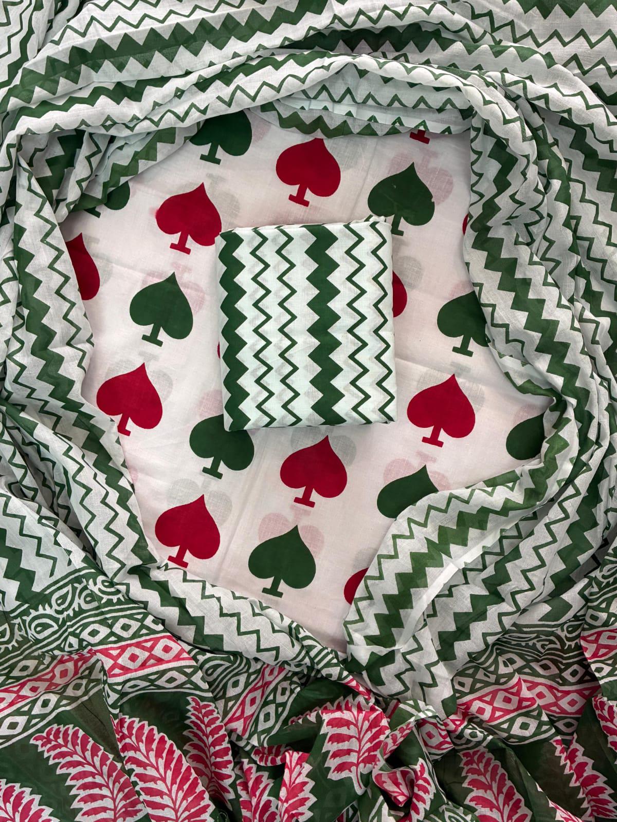 ELEGANT HAND BLOCK PRINT COTTON SUIT SET WITH MULMUL DUPATTA(WACOTMU10)