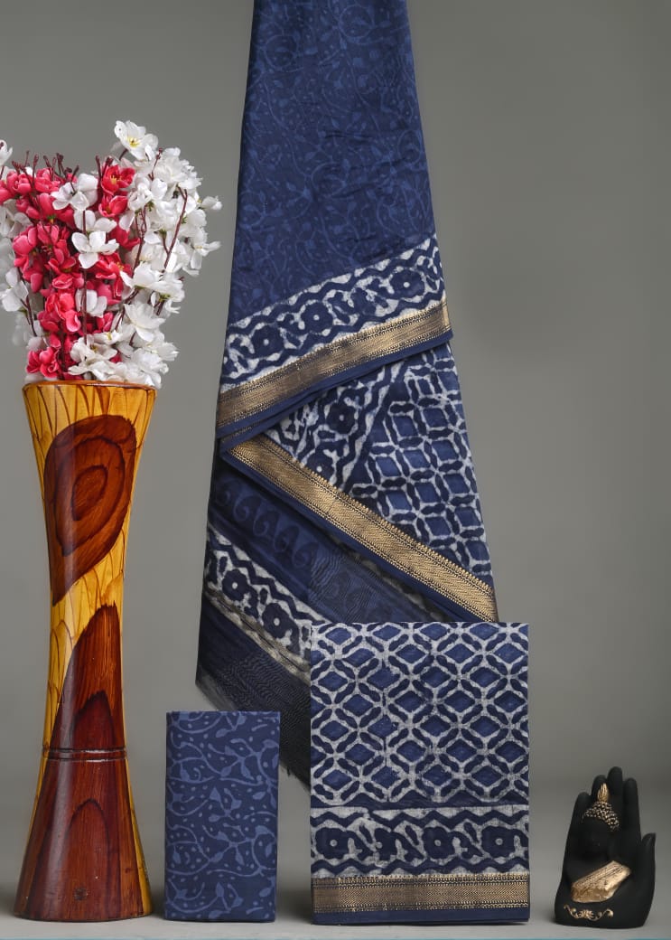 ELEGANT HAND BLOCK PRINT MAHESHWARI SILK SUIT SET 9