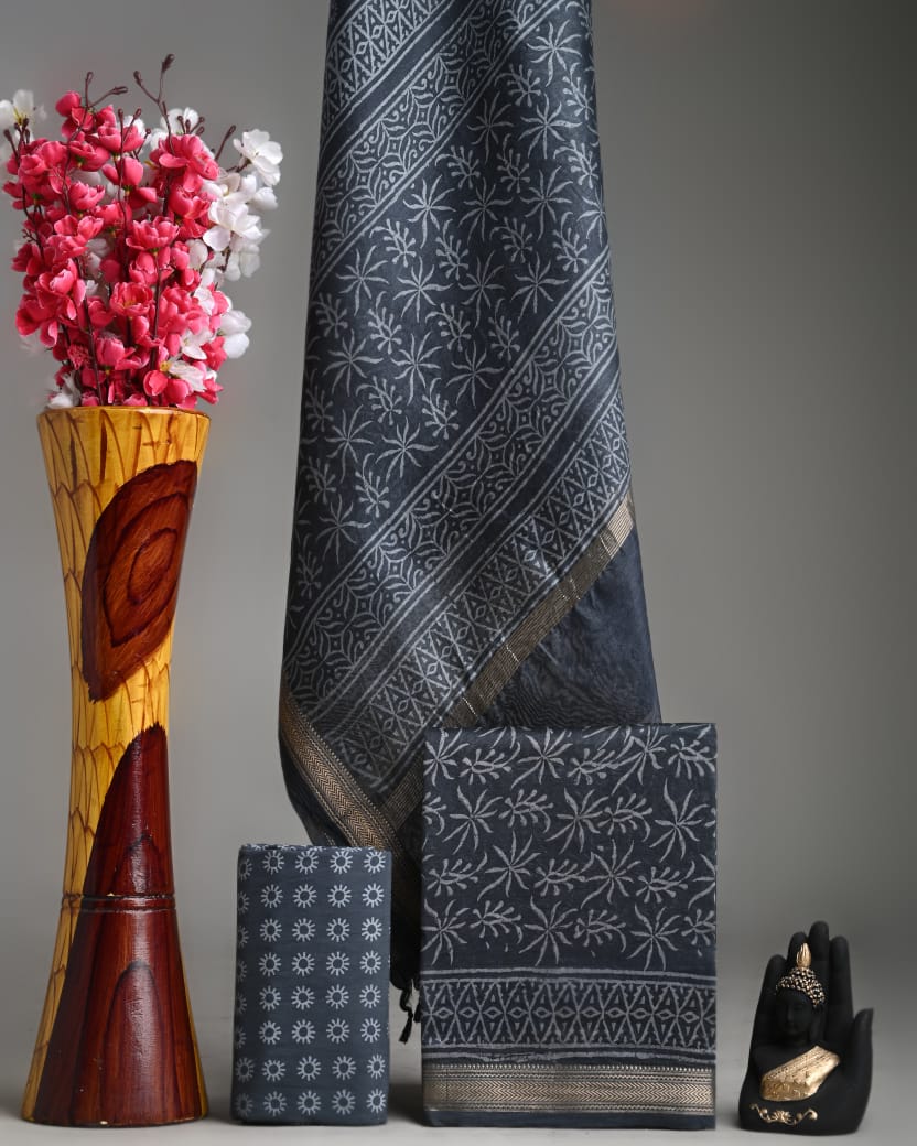 ELEGANT HAND BLOCK PRINT MAHESHWARI SILK SUIT SET 10