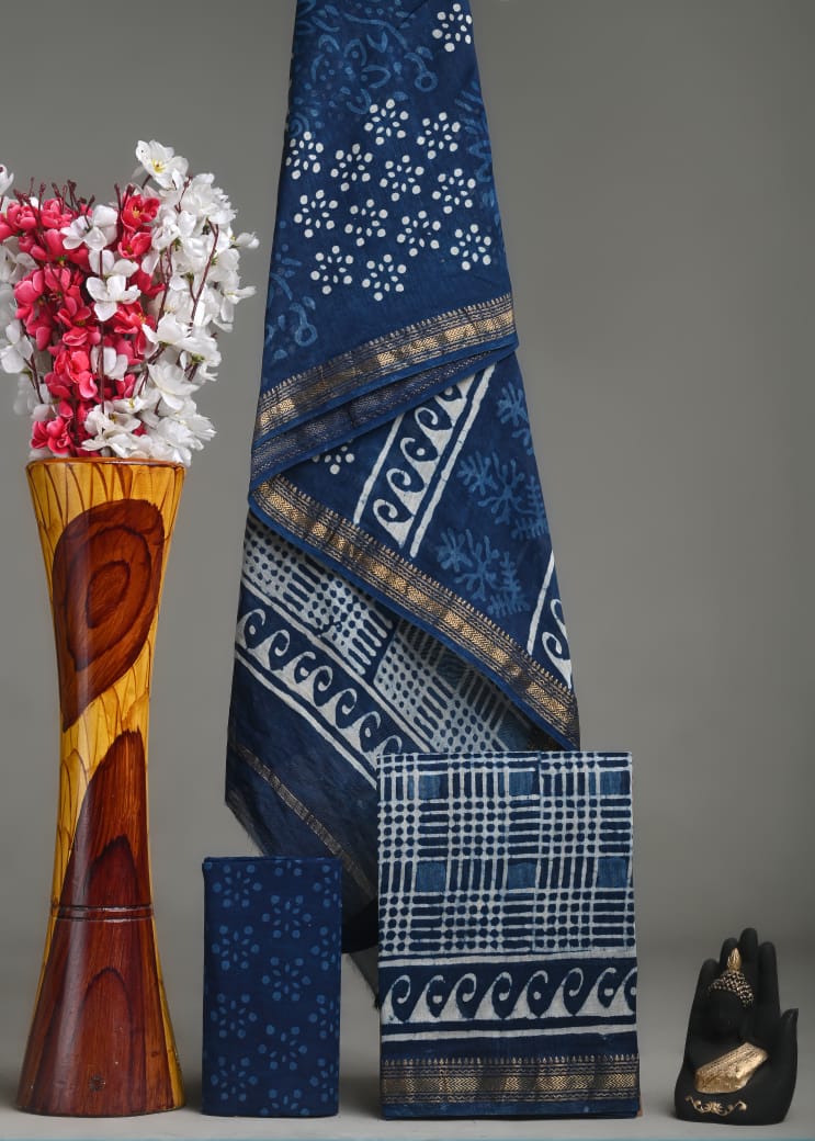 ELEGANT HAND BLOCK PRINT MAHESHWARI SILK SUIT SET 11