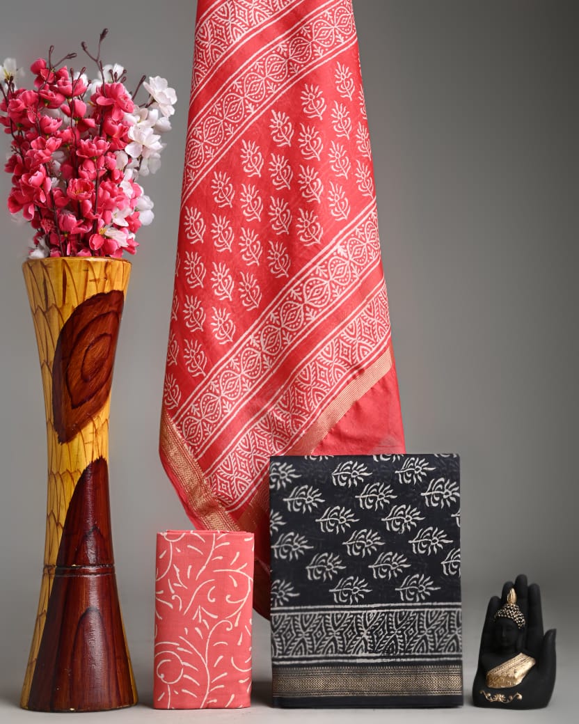 ELEGANT HAND BLOCK PRINT MAHESHWARI SILK SUIT SET 12