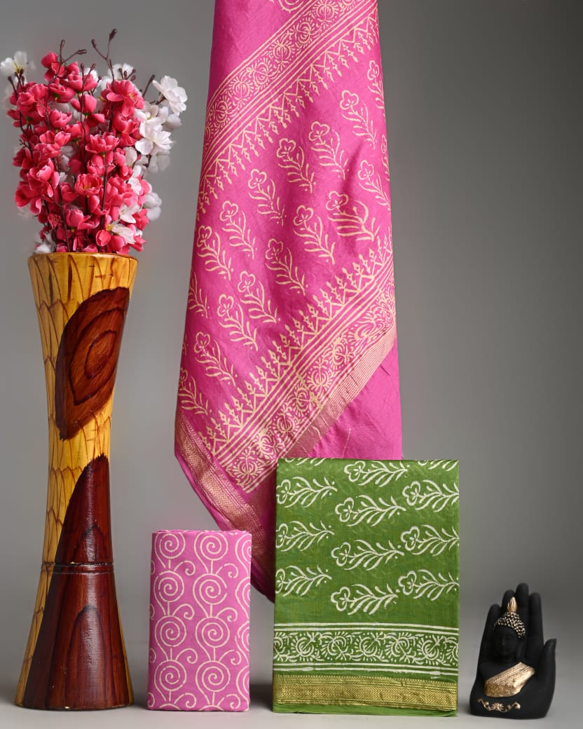 PREMIUM HAND BLOCK PRINT MAHESHWARI SILK SUIT SET 17