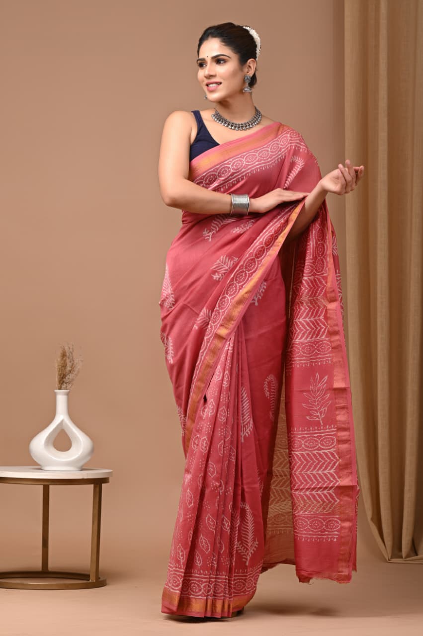 Exclusive Hand Block Printed Maheshwari Silk Saree (SWSRMAH05)