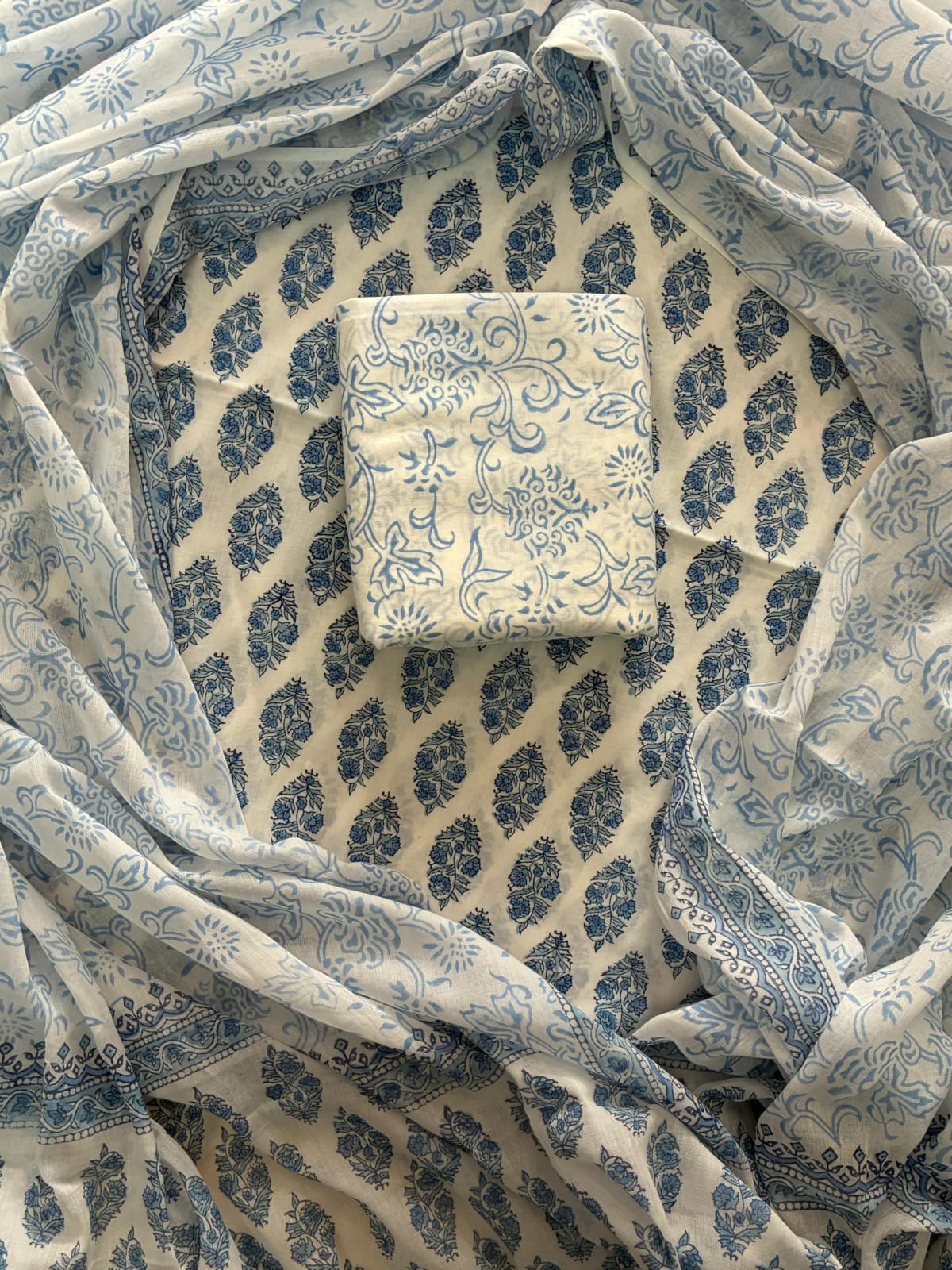 ELEGANT HAND BLOCK PRINT COTTON SUIT SET WITH MULMUL DUPATTA(WACOTMU12)