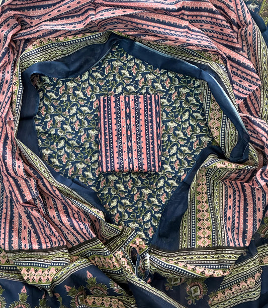 Premium Hand Block Print Cotton Suit Set with Mulmul Dupatta(WACOTMU80)