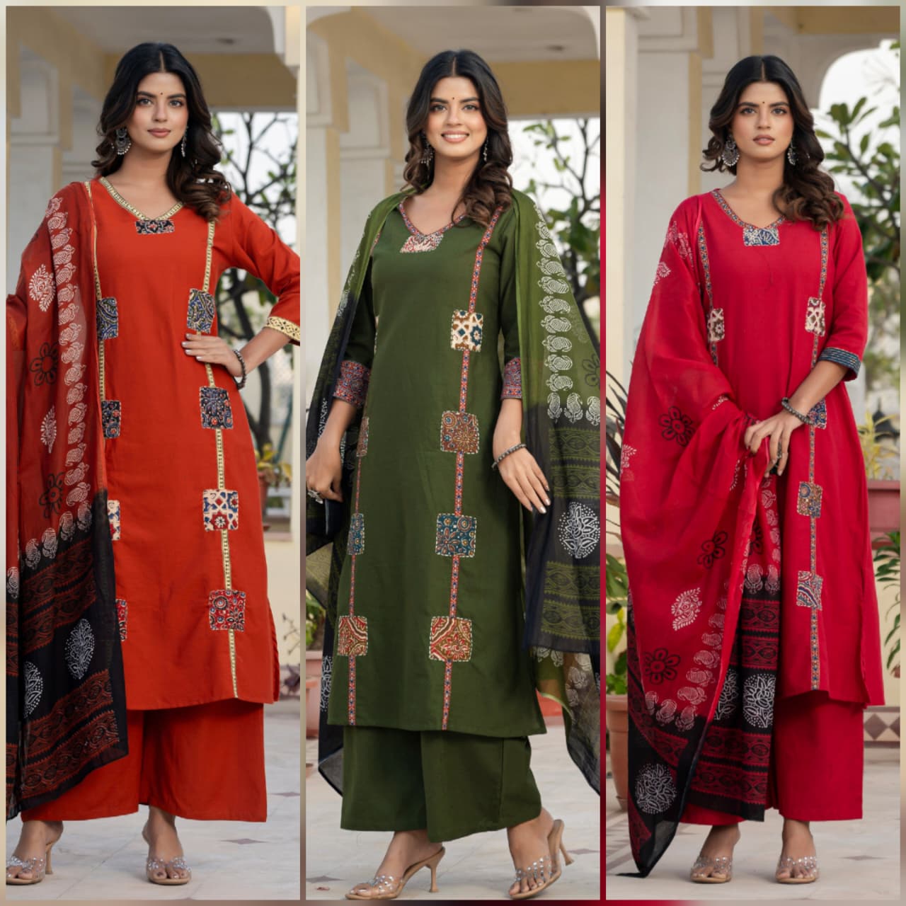 Beautifull straight petan set with beautiful pech work and hand katha work on all over kurti (SWSK11)