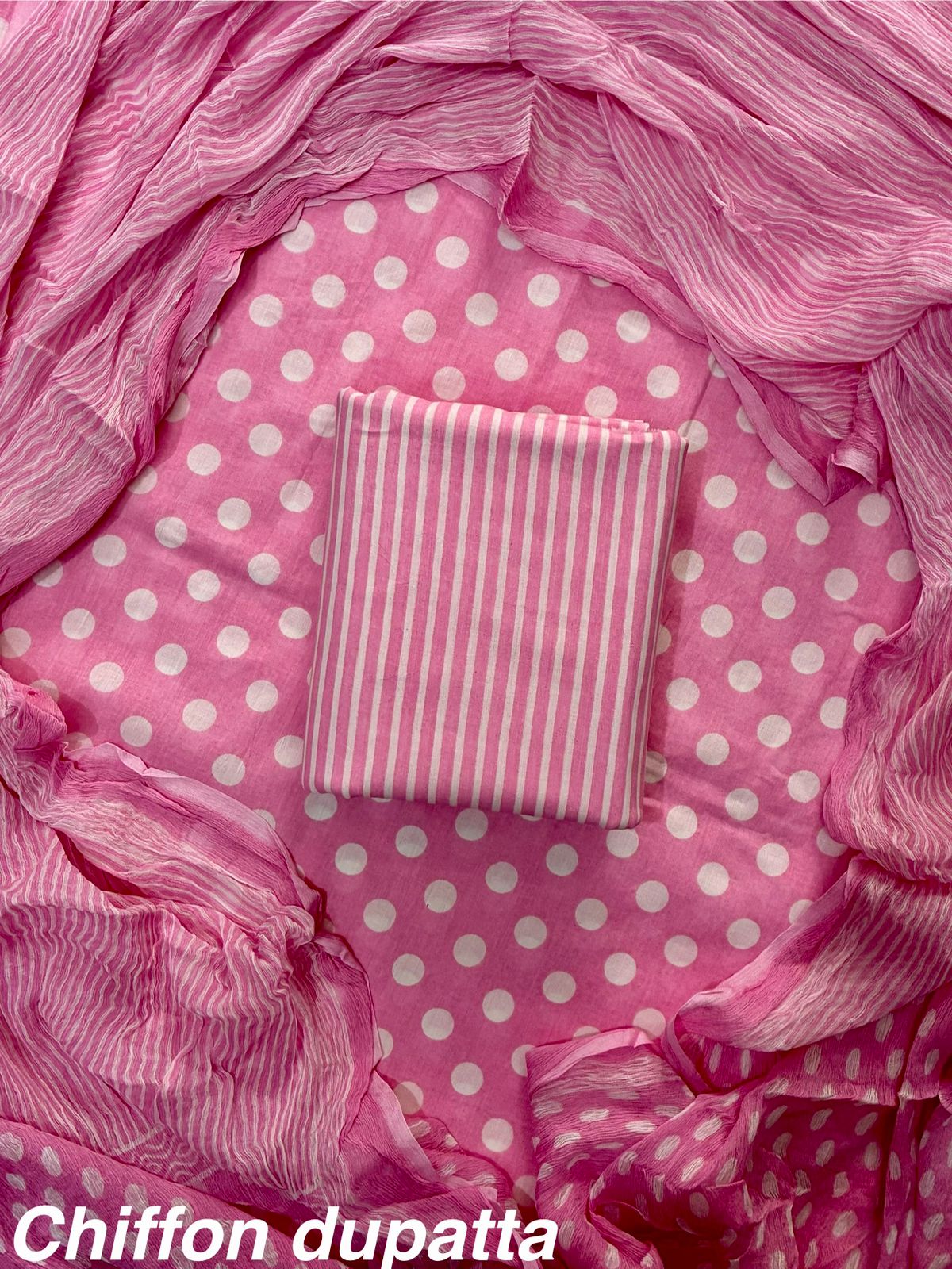 New Premium Hand Block Print Cotton Suit Set with Chiffon Dupatta(WACFCOTMU52)