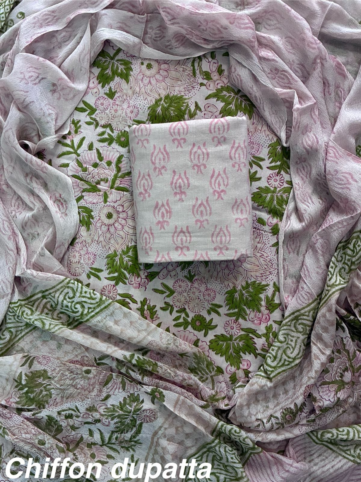 JAAL HAND BLOCK PRINT COTTON SUIT SET WITH CHIFFON DUPATTA(WACFCOTMU38)