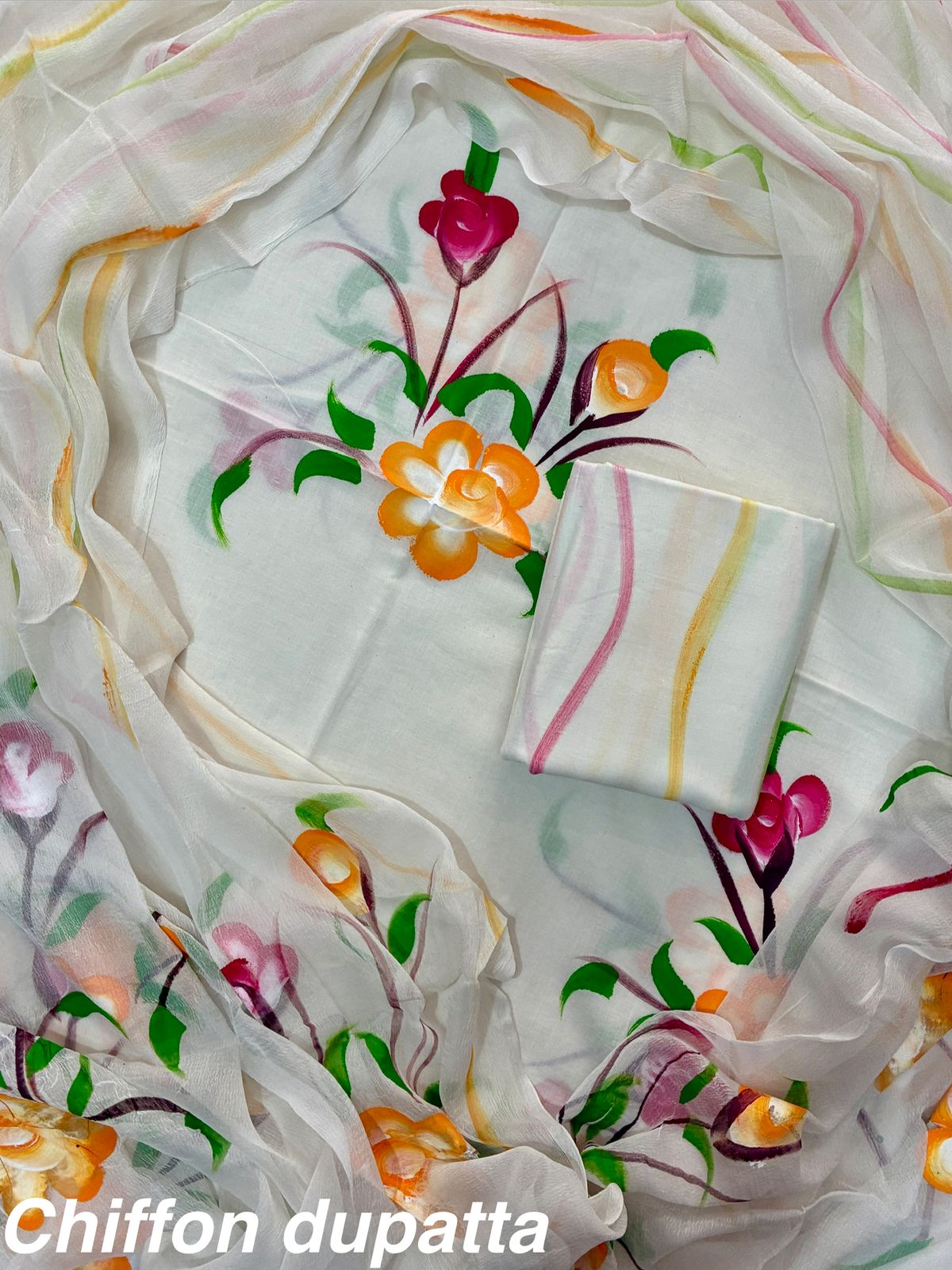 ELEGANT HAND BLOCK PRINT COTTON SUIT SET WITH CHIFFON DUPATTA(WACFCOTMU12)