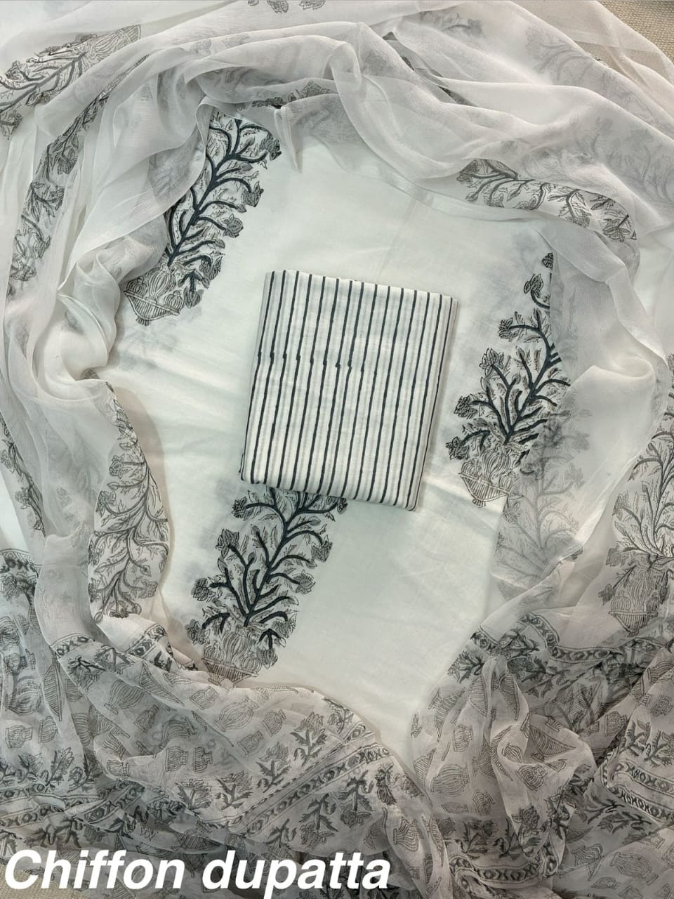 JAAL HAND BLOCK PRINT COTTON SUIT SET WITH CHIFFON DUPATTA(WACFCOTMU06)