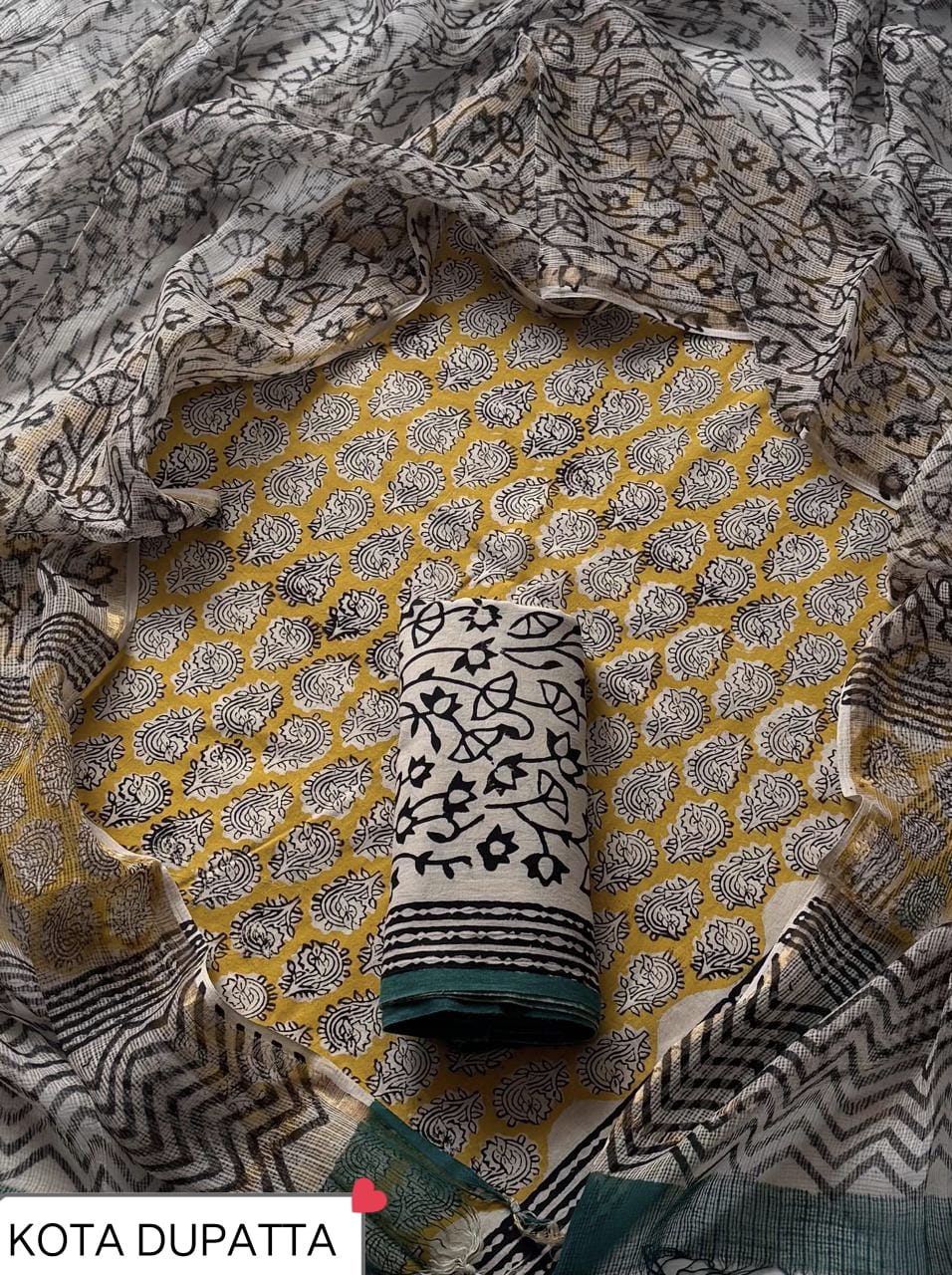 DESIGNER HAND BLOCK PRINT COTTON SUIT SET WITH KOTA DORIA DUPATTA(WAKOTMU07)