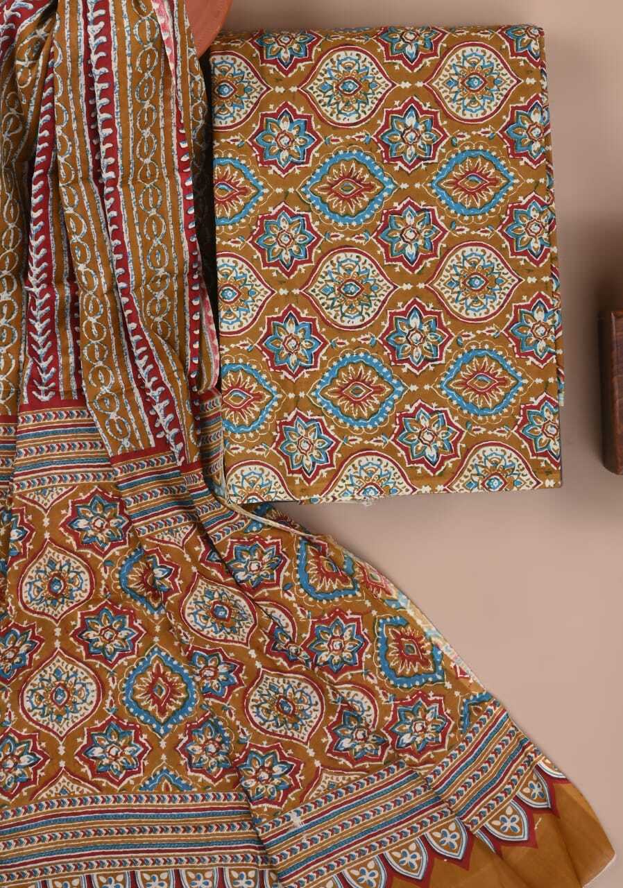 PREMIUM HAND BLOCK PRINTED COTTON SUIT WITH COTTON DUPATTA