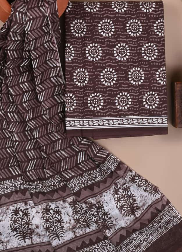 Premium hand block printed cotton suit with cotton dupatta