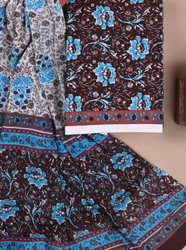 New Hand block printed cotton suit with cotton dupatta