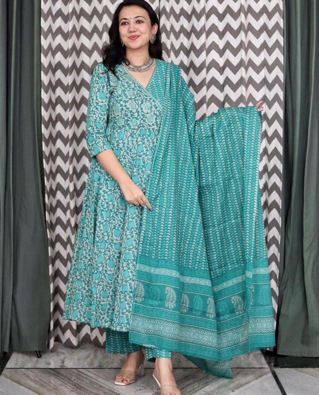 _New Angrakha kurta set with new style in saganeri block print_(SWRD27)