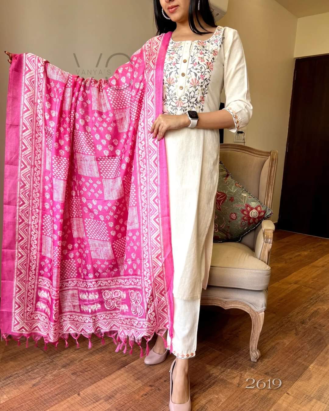 traditional events by wearing this handloom cotton kurta pant and khadi silk ikkat print Dupatta (SWRD25)