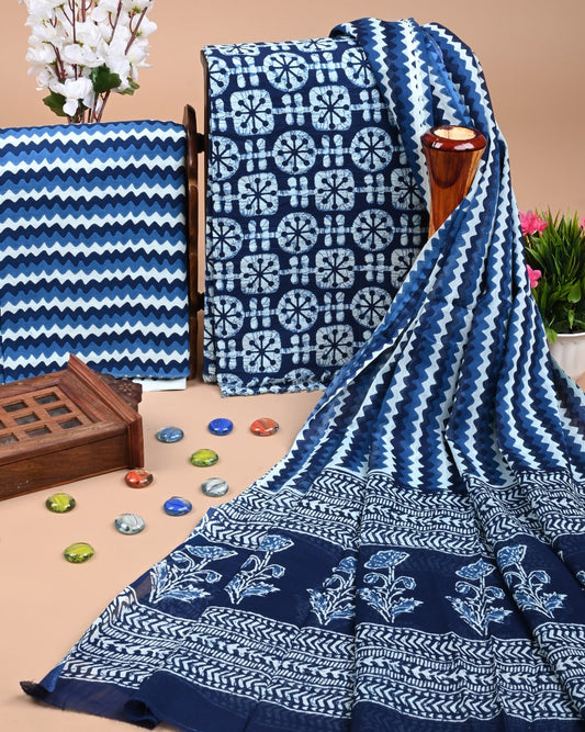 Premium Hand Block Print Cotton Suit Set with Mulmul Dupatta