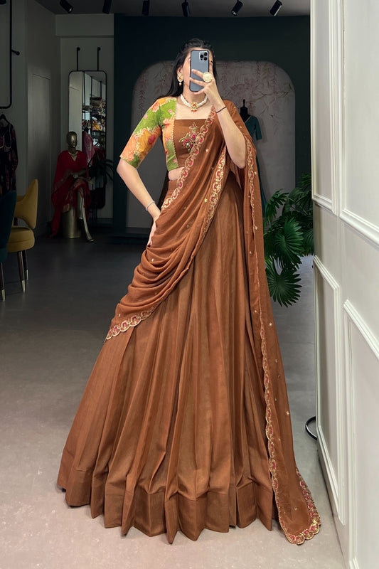 TILTON OCCASION SPECIAL CHOCKLATE CRUSH  HANDWORKED LEHENGA CHOLI WITH DUPATTA