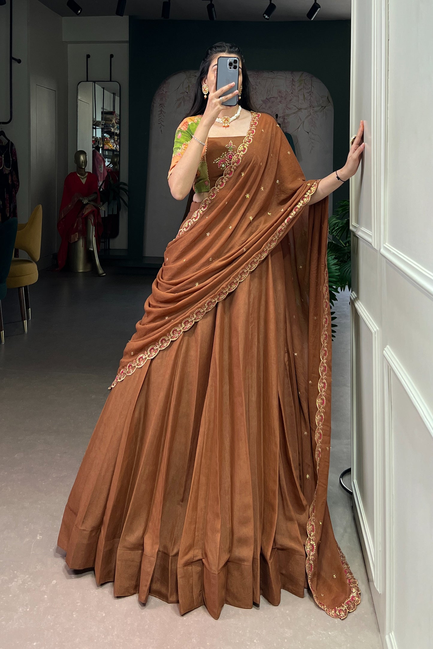 TILTON OCCASION SPECIAL CHOCKLATE CRUSH  HANDWORKED LEHENGA CHOLI WITH DUPATTA