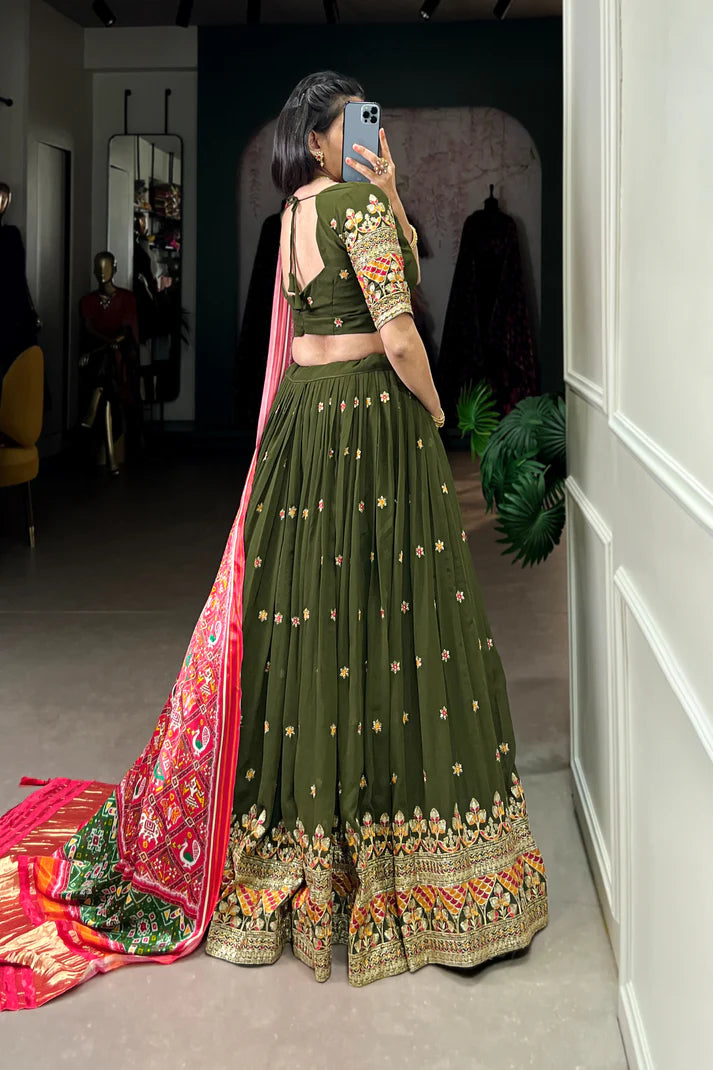 PREMIUM GEORGETTE WITH SEQUANCE AND THREAD EMBROIDERED WORK LEHENGA CHOLI WITH PURE GAJI SILK DUPATTA(WD104)