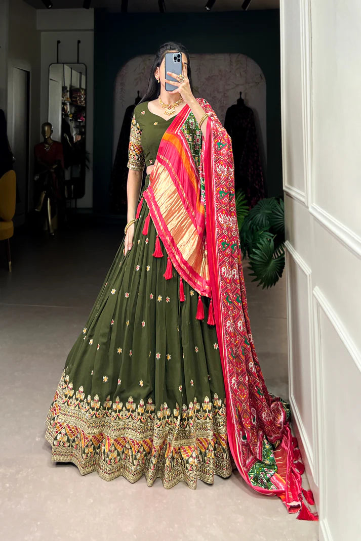 PREMIUM GEORGETTE WITH SEQUANCE AND THREAD EMBROIDERED WORK LEHENGA CHOLI WITH PURE GAJI SILK DUPATTA(WD104)