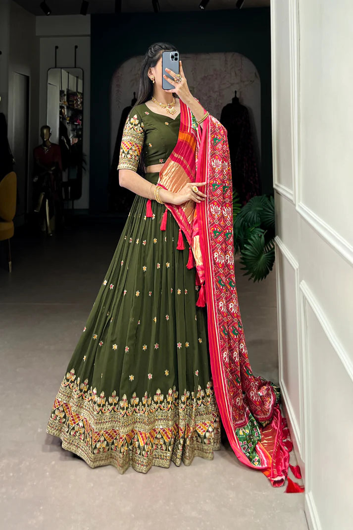 PREMIUM GEORGETTE WITH SEQUANCE AND THREAD EMBROIDERED WORK LEHENGA CHOLI WITH PURE GAJI SILK DUPATTA(WD104)