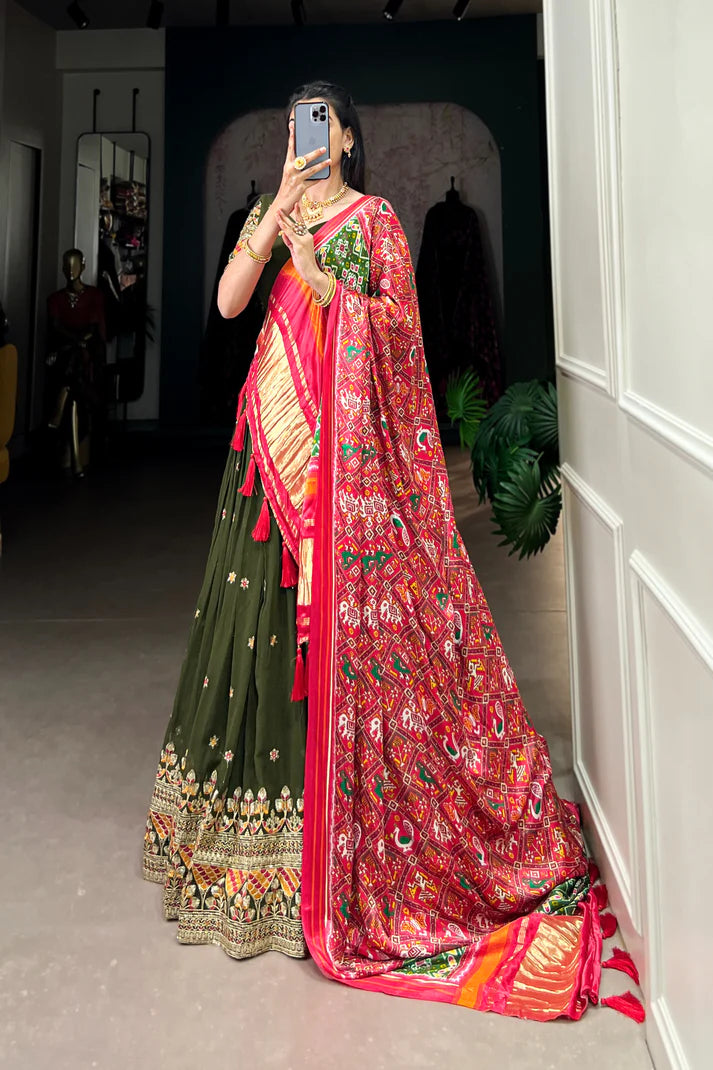 PREMIUM GEORGETTE WITH SEQUANCE AND THREAD EMBROIDERED WORK LEHENGA CHOLI WITH PURE GAJI SILK DUPATTA(WD104)