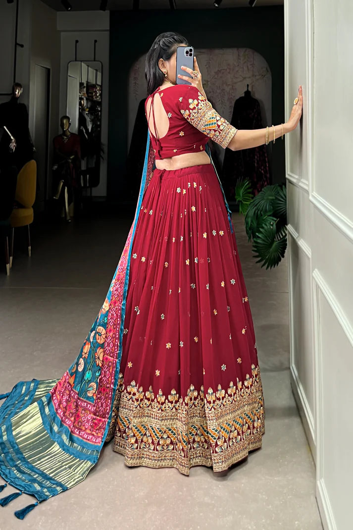 PREMIUM GEORGETTE WITH SEQUANCE AND THREAD EMBROIDERED WORK LEHENGA CHOLI WITH PURE GAJI SILK DUPATTA(WD104) (01)