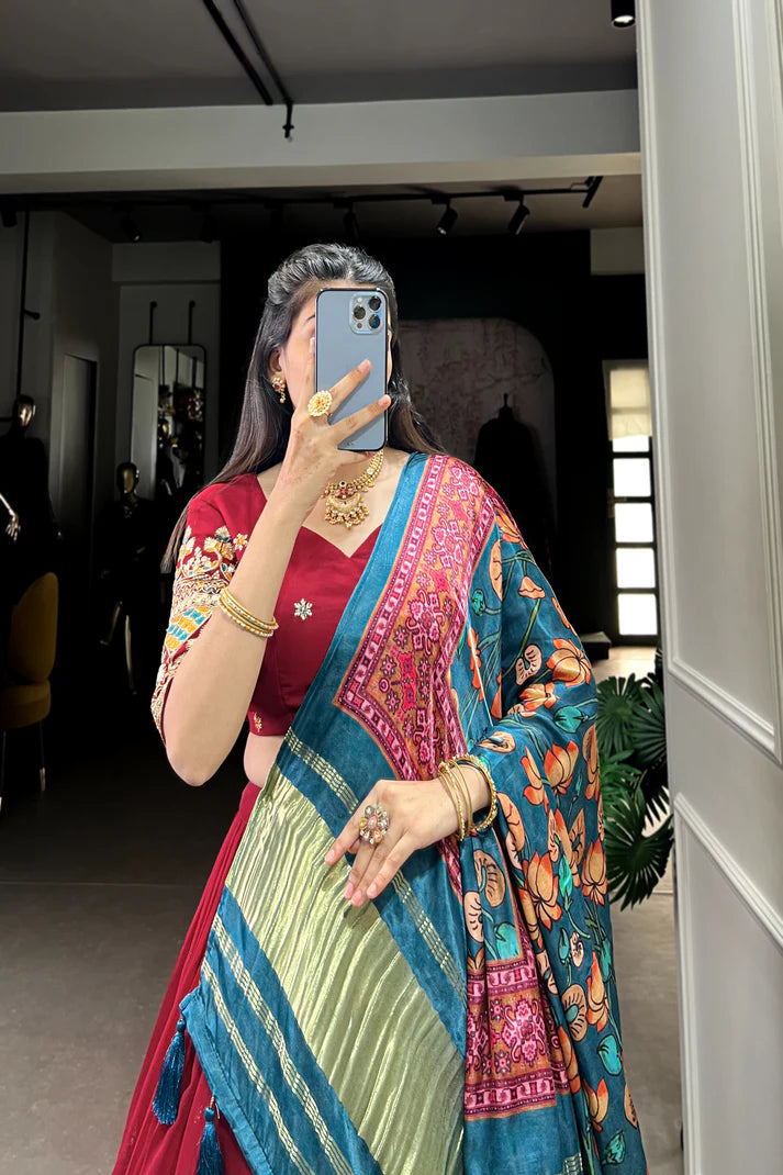 PREMIUM GEORGETTE WITH SEQUANCE AND THREAD EMBROIDERED WORK LEHENGA CHOLI WITH PURE GAJI SILK DUPATTA(WD104) (01)