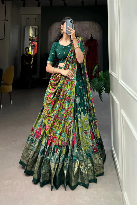 FESTIVAL SPECIAL TUSSAR SILK KALAMKARI PRINT LEHENGA CHOLI(WD145) (01)