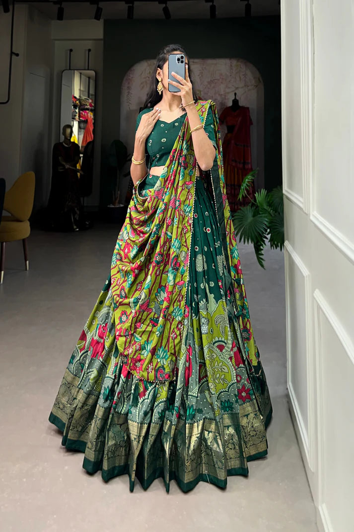 FESTIVAL SPECIAL TUSSAR SILK KALAMKARI PRINT LEHENGA CHOLI(WD145) (01)