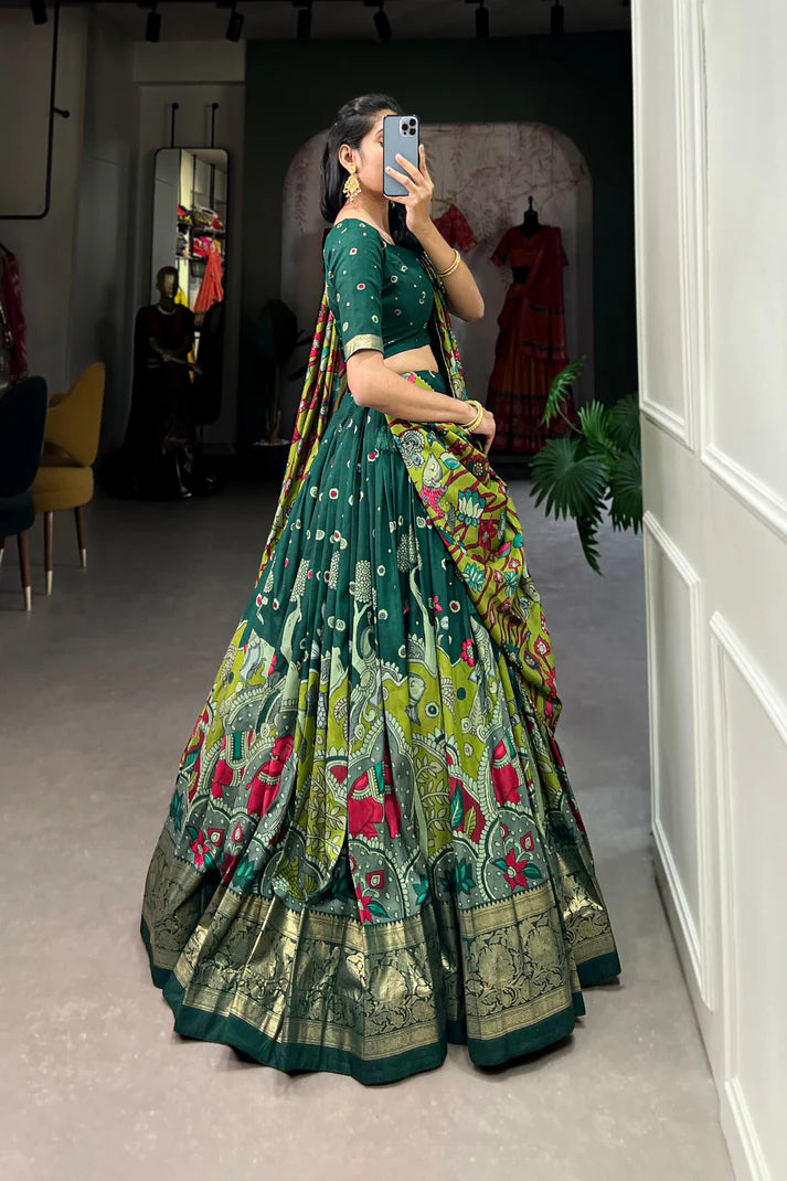 FESTIVAL SPECIAL TUSSAR SILK KALAMKARI PRINT LEHENGA CHOLI(WD145) (01)