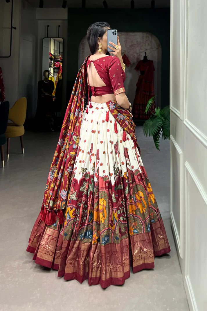 FESTIVAL SPECIAL TUSSAR SILK KALAMKARI PRINT LEHENGA CHOLI(WD145)