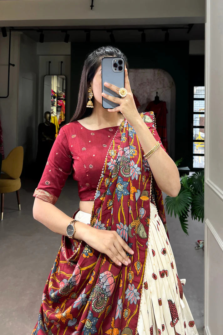 FESTIVAL SPECIAL TUSSAR SILK KALAMKARI PRINT LEHENGA CHOLI(WD145)