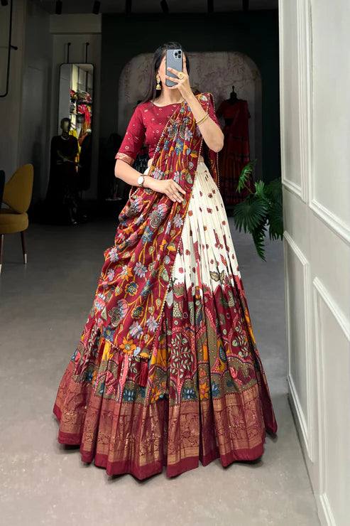 FESTIVAL SPECIAL TUSSAR SILK KALAMKARI PRINT LEHENGA CHOLI(WD145)