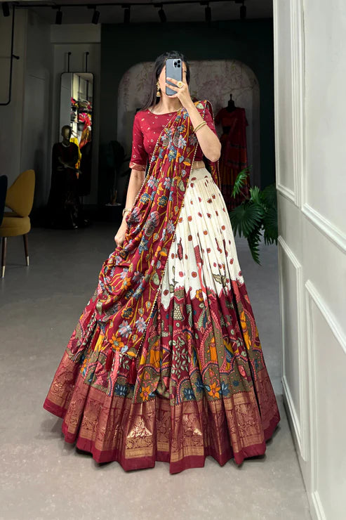 FESTIVAL SPECIAL TUSSAR SILK KALAMKARI PRINT LEHENGA CHOLI(WD145)