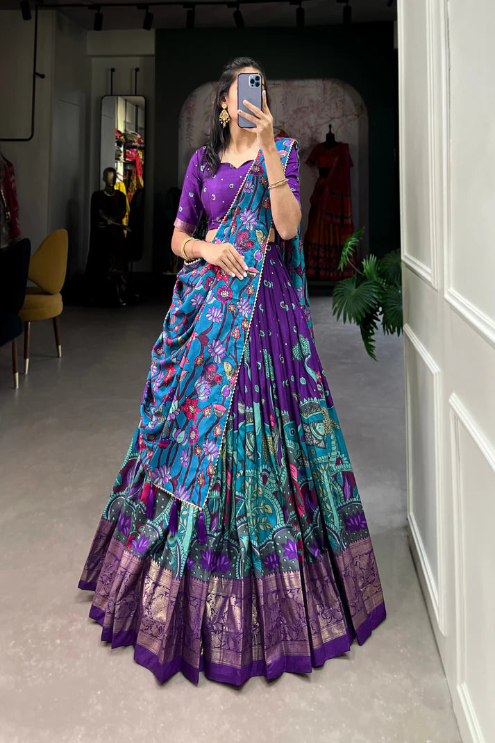 FESTIVAL SPECIAL TUSSAR SILK KALAMKARI PRINT LEHENGA CHOLI(WD145) (02)