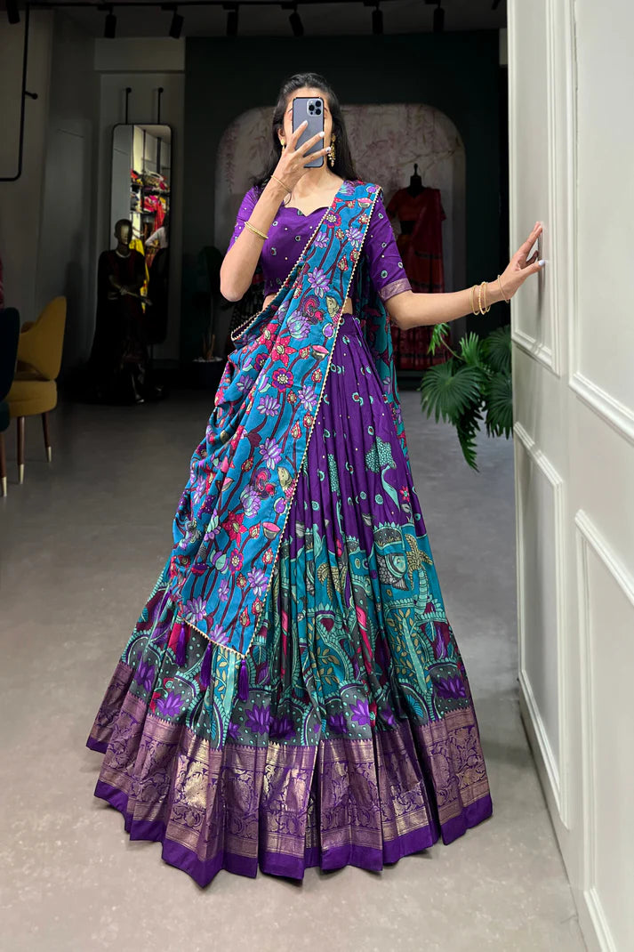 FESTIVAL SPECIAL TUSSAR SILK KALAMKARI PRINT LEHENGA CHOLI(WD145) (02)