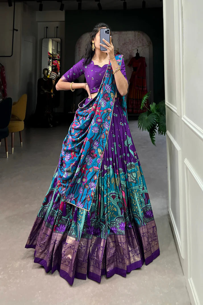 FESTIVAL SPECIAL TUSSAR SILK KALAMKARI PRINT LEHENGA CHOLI(WD145) (02)