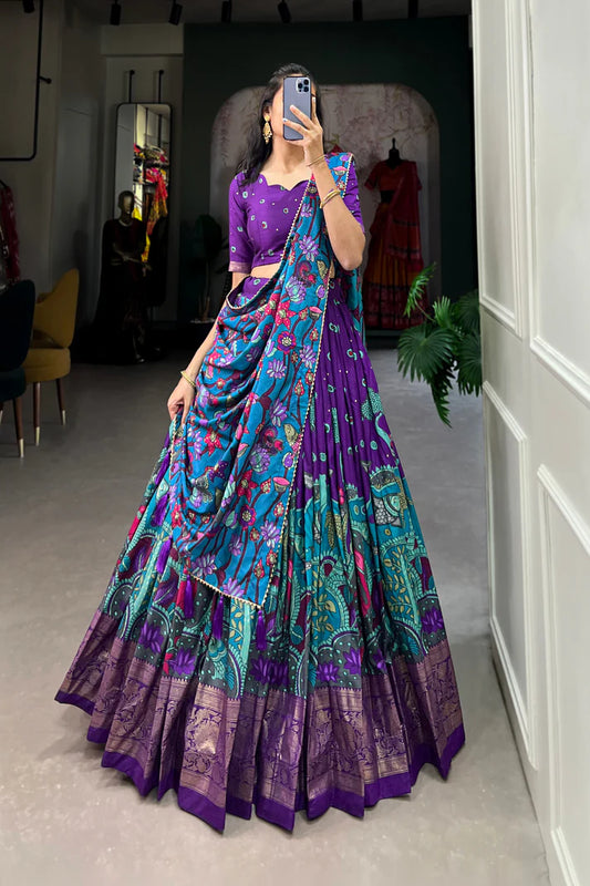FESTIVAL SPECIAL TUSSAR SILK KALAMKARI PRINT LEHENGA CHOLI(WD145) (02)