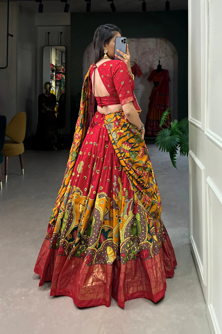 FESTIVAL SPECIAL TUSSAR SILK KALAMKARI PRINT LEHENGA CHOLI(WD145) (03)