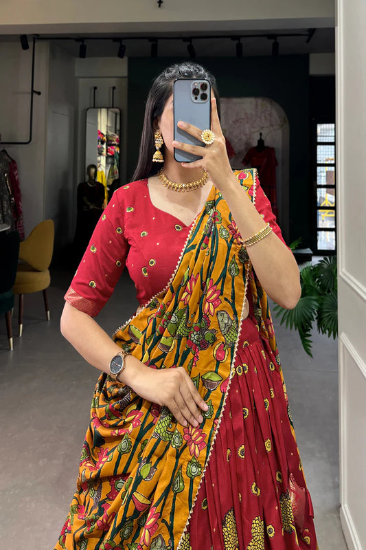 FESTIVAL SPECIAL TUSSAR SILK KALAMKARI PRINT LEHENGA CHOLI(WD145) (03)
